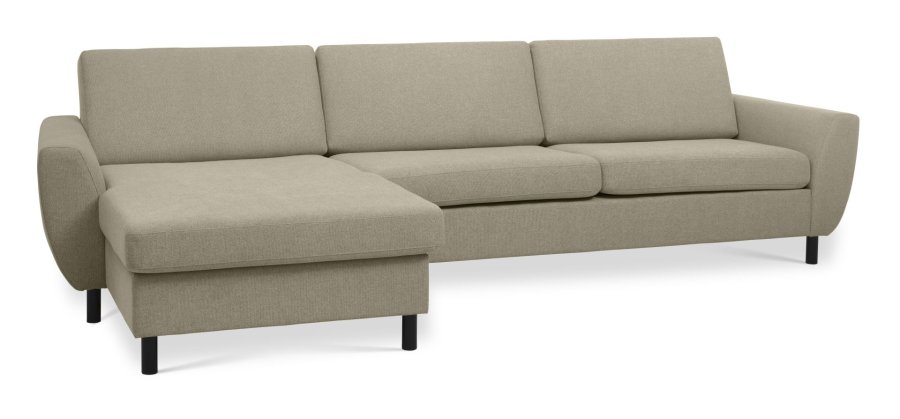 Wendy sett 8 3D XL sofa, m. sjeselong - antilope beige polyesterstoff og svart tre