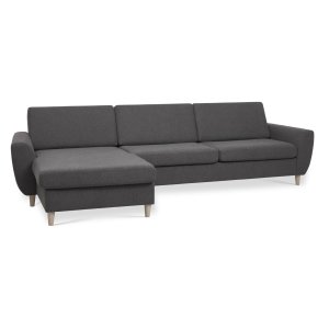 Wendy set 8 3D XL soffa, med schäslong - antracitgr polyestertyg och naturligt trä