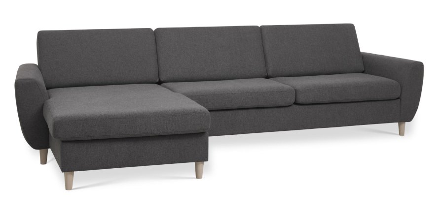 Wendy sett 8 3D XL sofa, med sjeselong - antrasittgr polyesterstoff og naturlig tre