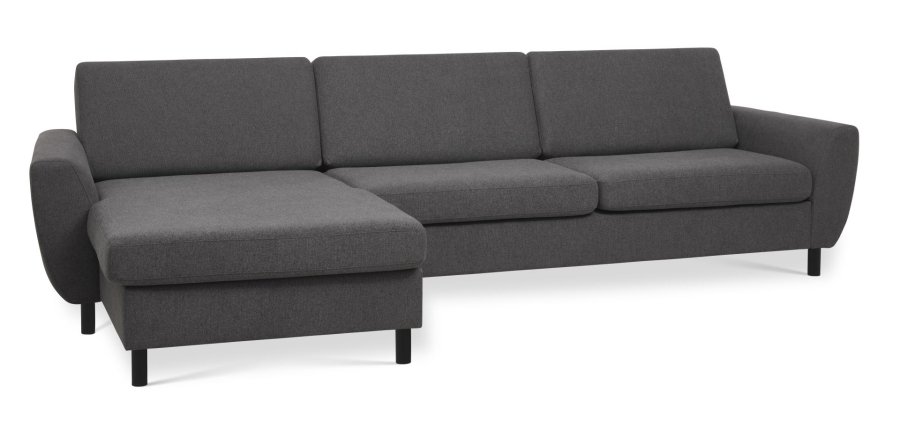 Wendy sett 8 3D XL sofa, m. sjeselong - antrasittgr polyesterstoff og sort tre