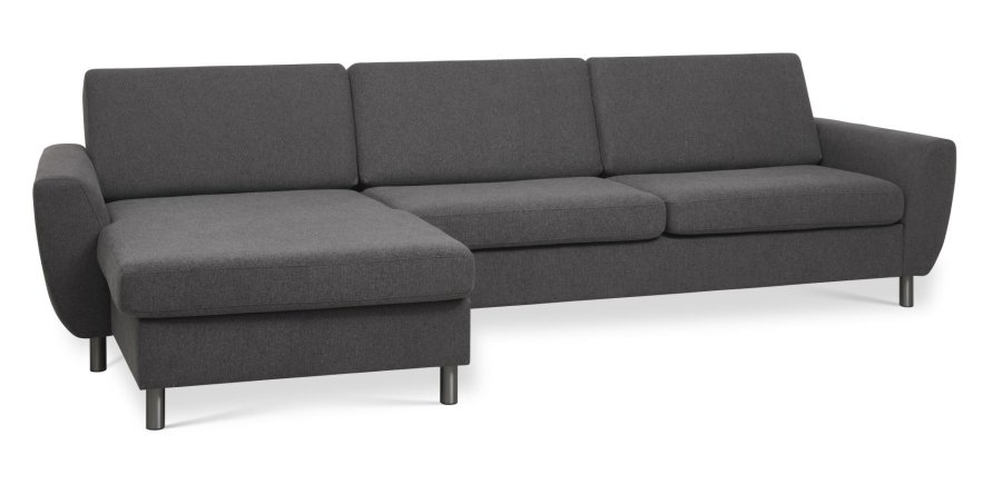 Wendy sett 8 3D XL sofa, m. sjeselong - antrasittgr polyesterstoff og brstet aluminium