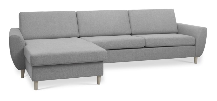Wendy sett 8 3D XL sofa, med sjeselong - grtt polyesterstoff og naturlig tre