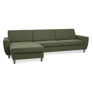 Wendy set 8 3D XL soffa, m. schäslong - vinter mossgrönt polyestertyg och borstad aluminium