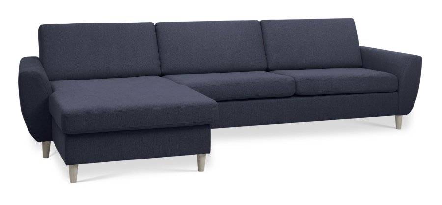 Wendy sett 8 3D XL sofa, m. sjeselong - bl polyesterstoff og naturlig tre