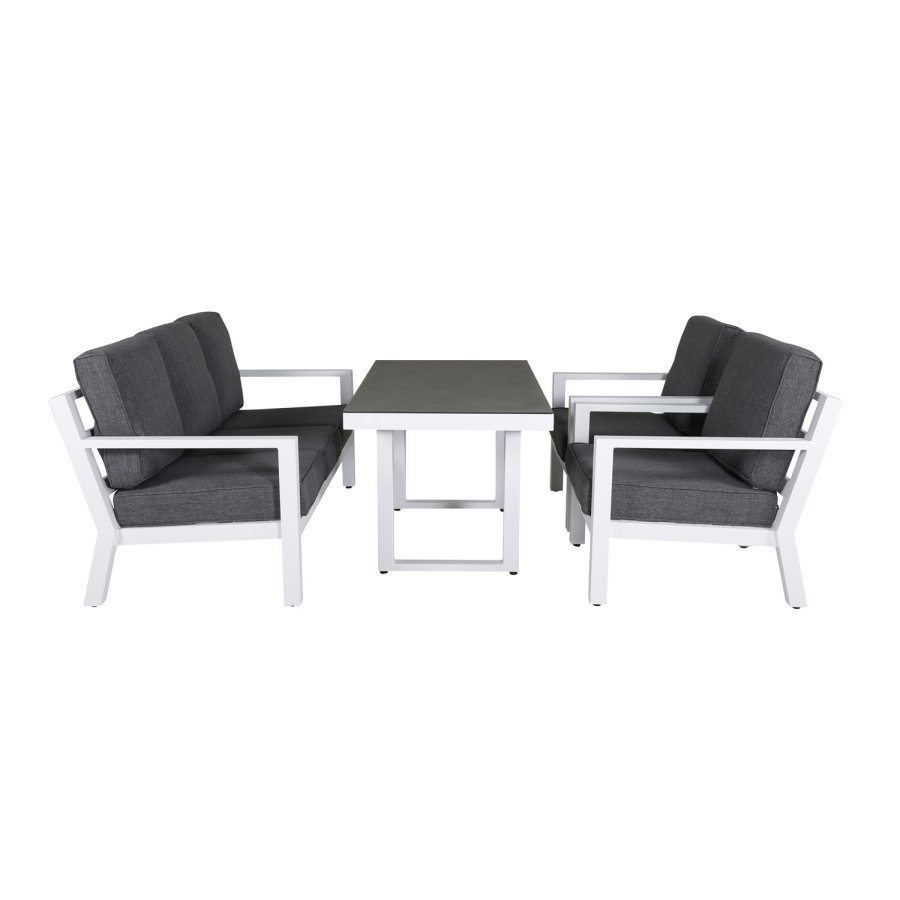 VENTURE DESIGN Barcelona sofasett - gr puter, glass og hvit aluminium