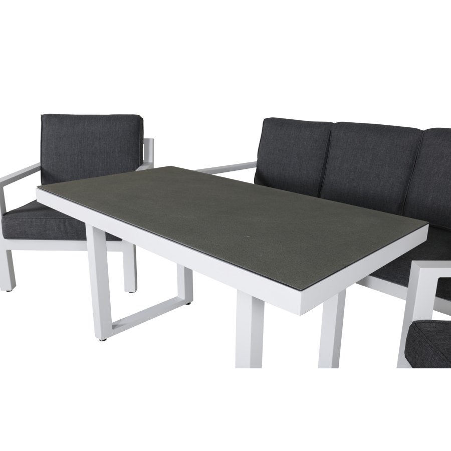 VENTURE DESIGN Barcelona sofasett - gr puter, glass og hvit aluminium