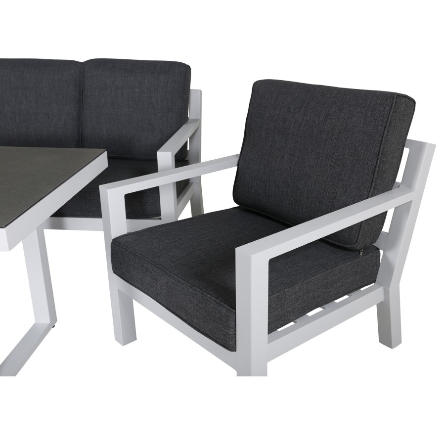 VENTURE DESIGN Barcelona sofasett - gr puter, glass og hvit aluminium