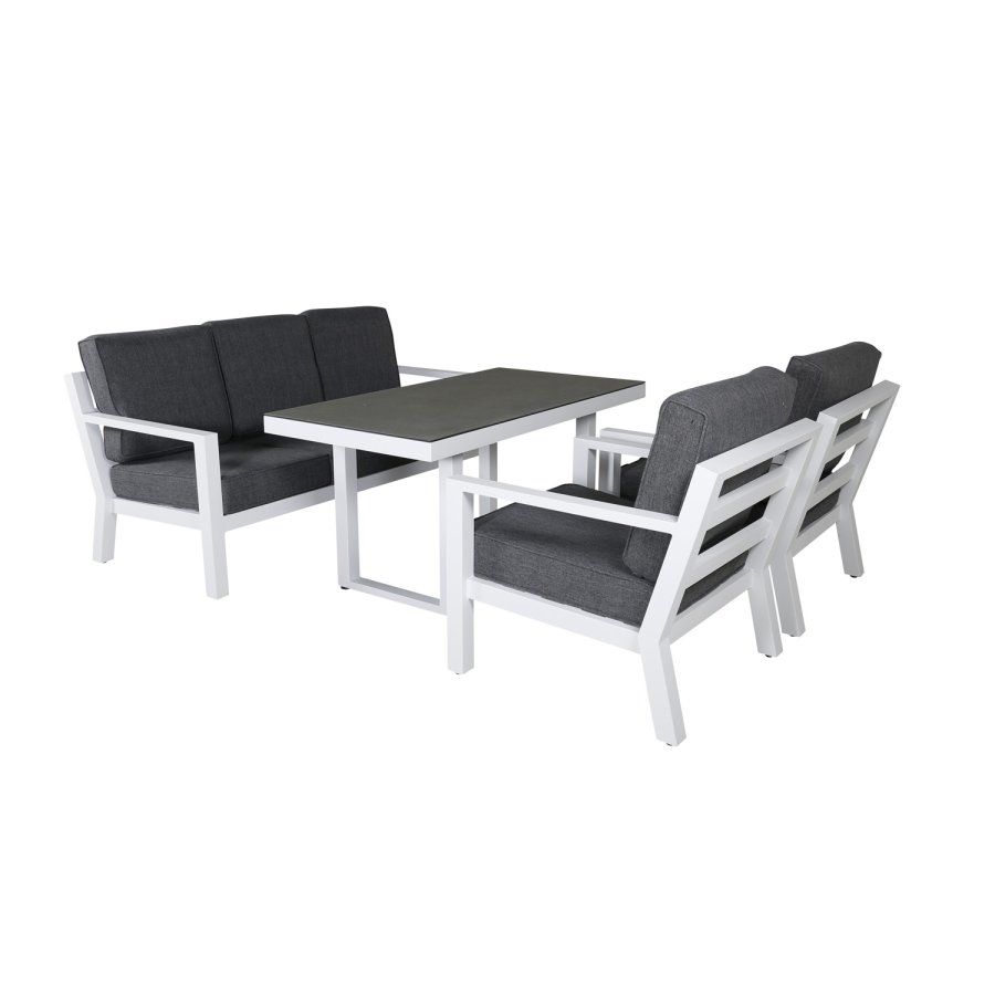 VENTURE DESIGN Barcelona sofasett - gr puter, glass og hvit aluminium