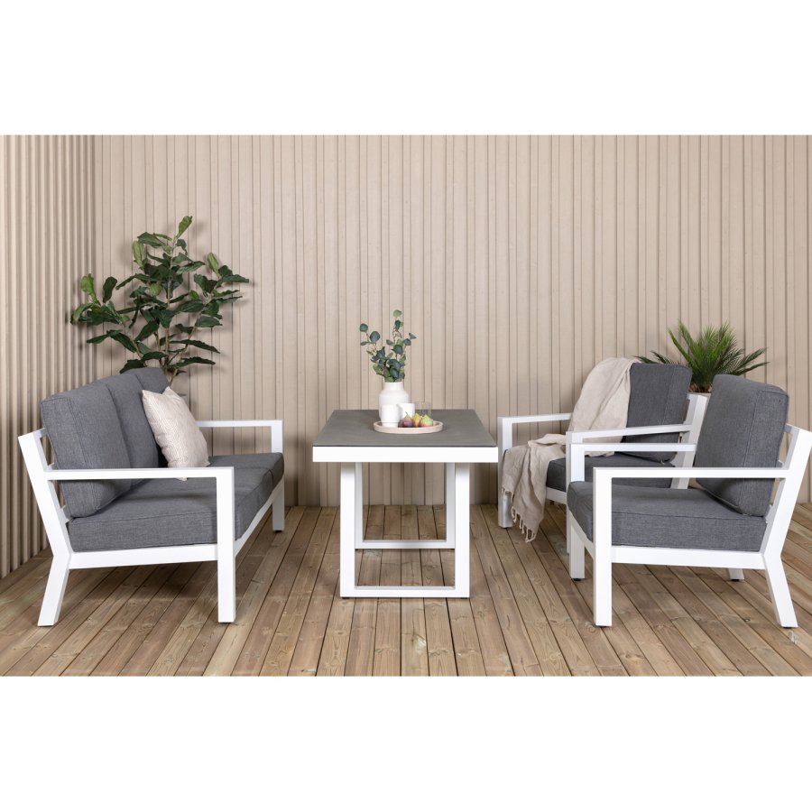 VENTURE DESIGN Barcelona sofasett - gr puter, glass og hvit aluminium