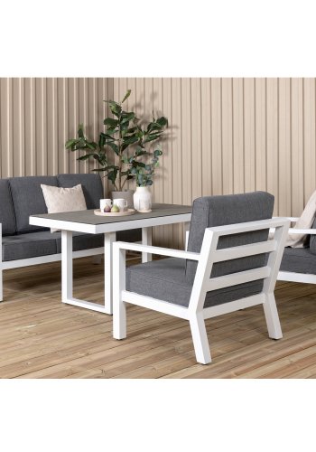 VENTURE DESIGN Barcelona sofasett - gr puter, glass og hvit aluminium