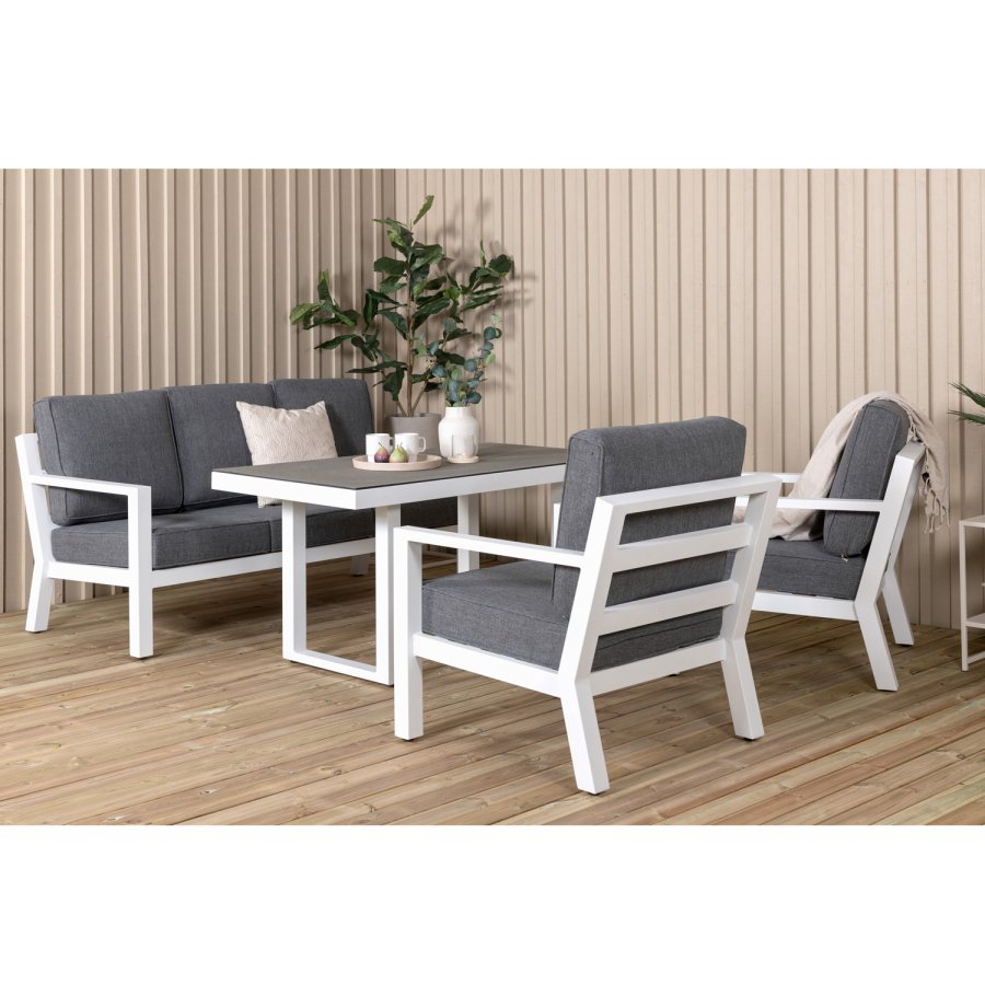 VENTURE DESIGN Barcelona sofasett - gr puter, glass og hvit aluminium