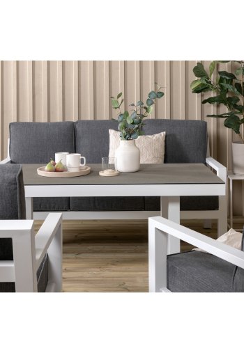 VENTURE DESIGN Barcelona sofasett - gr puter, glass og hvit aluminium