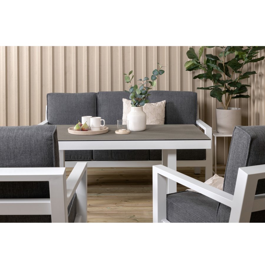 VENTURE DESIGN Barcelona sofasett - gr puter, glass og hvit aluminium