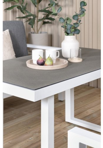 VENTURE DESIGN Barcelona sofasett - gr puter, glass og hvit aluminium