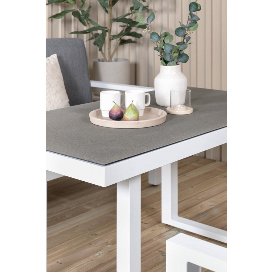 VENTURE DESIGN Barcelona sofasett - gr puter, glass og hvit aluminium