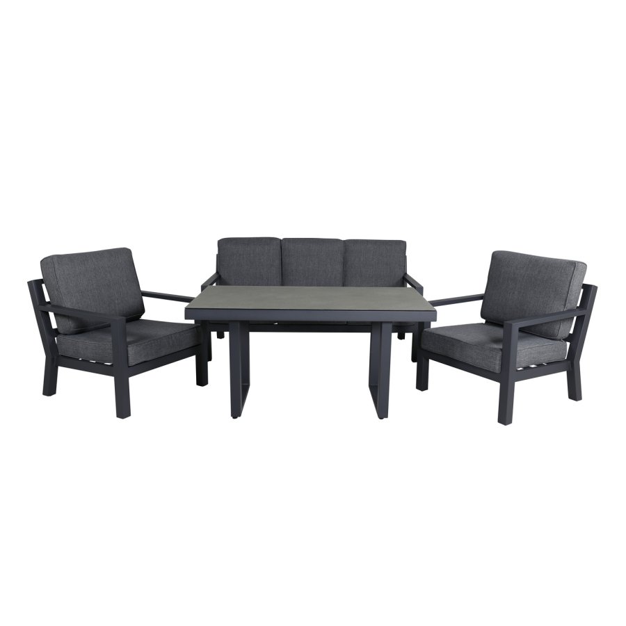 VENTURE DESIGN Barcelona sofasett - gr puter, glass og sort aluminium