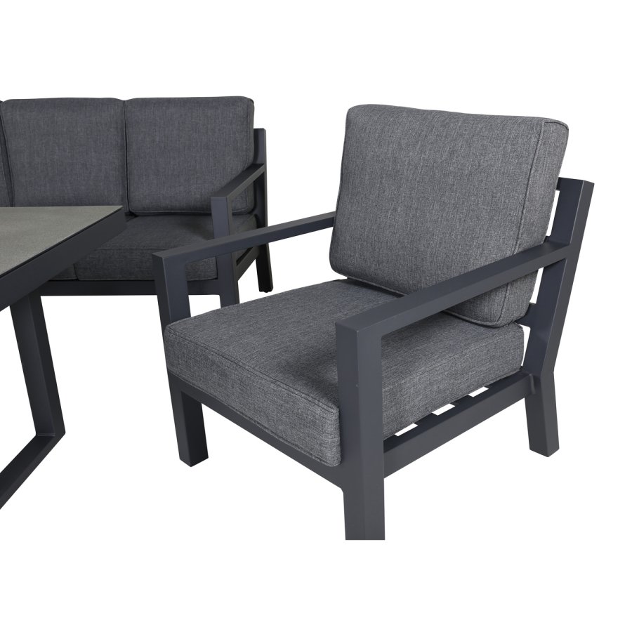 VENTURE DESIGN Barcelona sofasett - gr puter, glass og sort aluminium