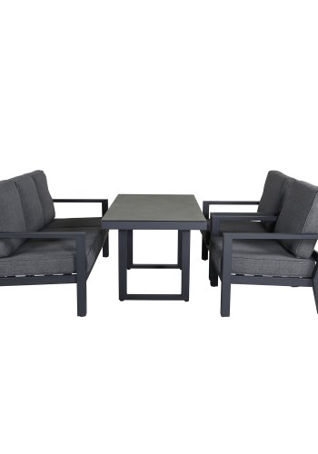 VENTURE DESIGN Barcelona sofasett - gr puter, glass og sort aluminium