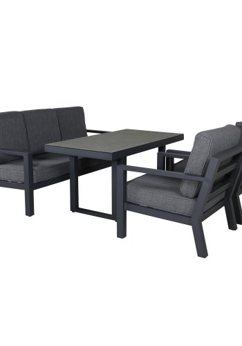 VENTURE DESIGN Barcelona sofasett - gr puter, glass og sort aluminium