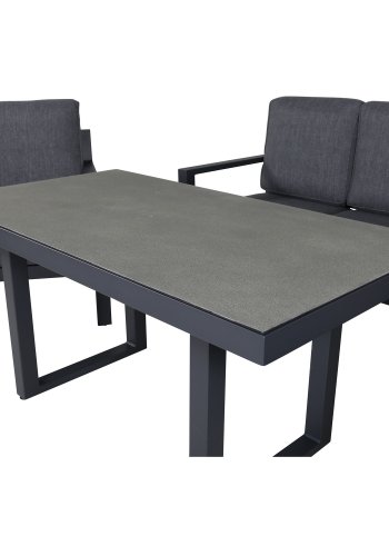 VENTURE DESIGN Barcelona sofasett - gr puter, glass og sort aluminium