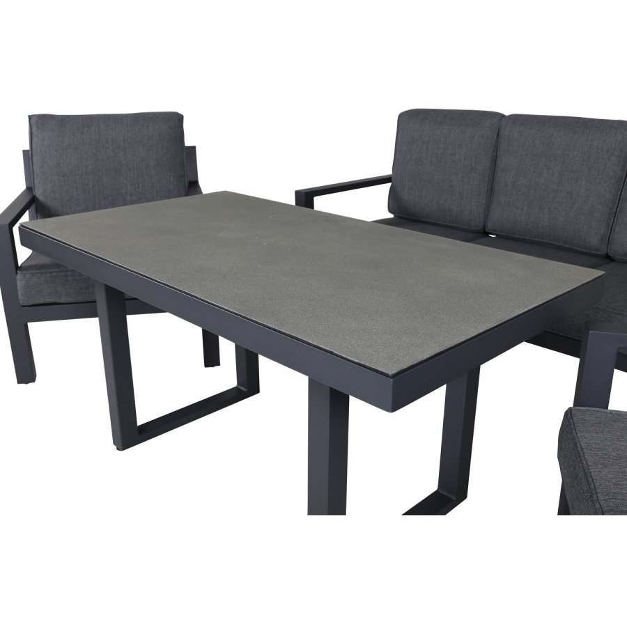 VENTURE DESIGN Barcelona sofasett - gr puter, glass og sort aluminium