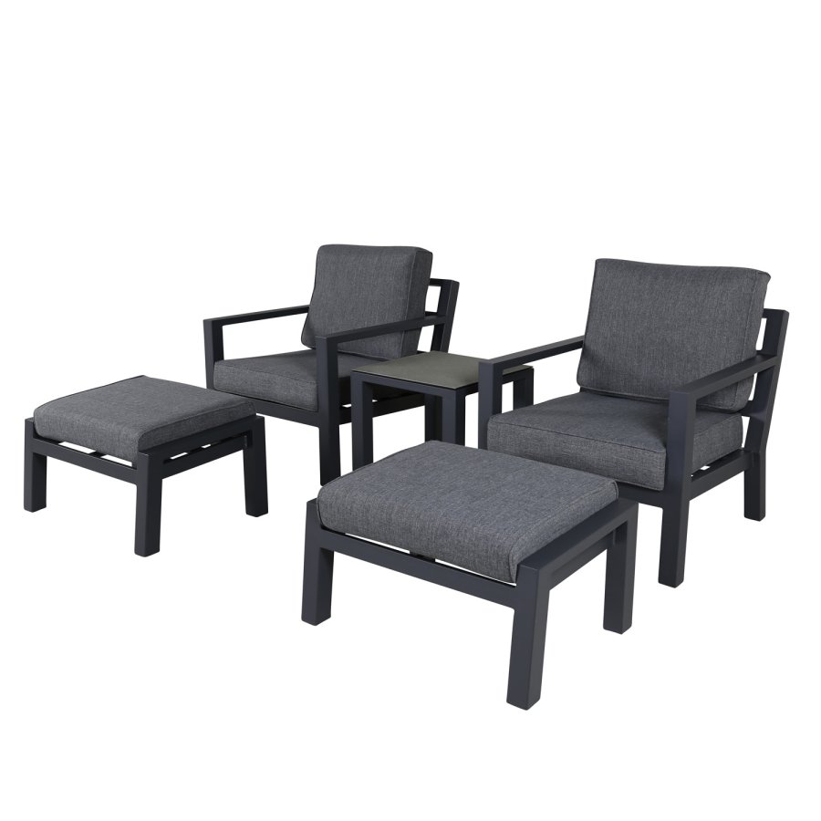 VENTURE DESIGN Barcelona loungesett - gr puter, glass og sort aluminium