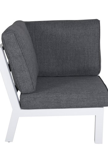 VENTURE DESIGN Barcelona hjrnesofasett - gr puter, glass og hvit aluminium