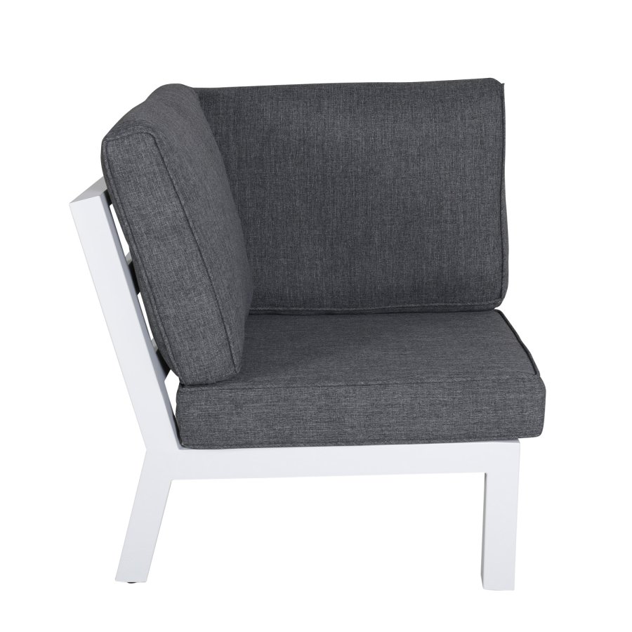 VENTURE DESIGN Barcelona hjrnesofasett - gr puter, glass og hvit aluminium