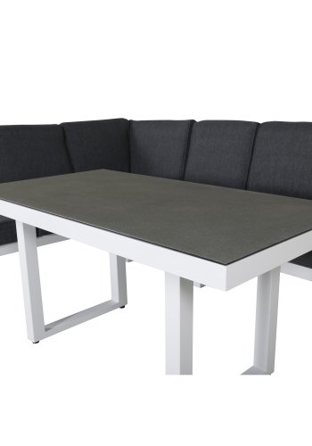 VENTURE DESIGN Barcelona hjrnesofasett - gr puter, glass og hvit aluminium