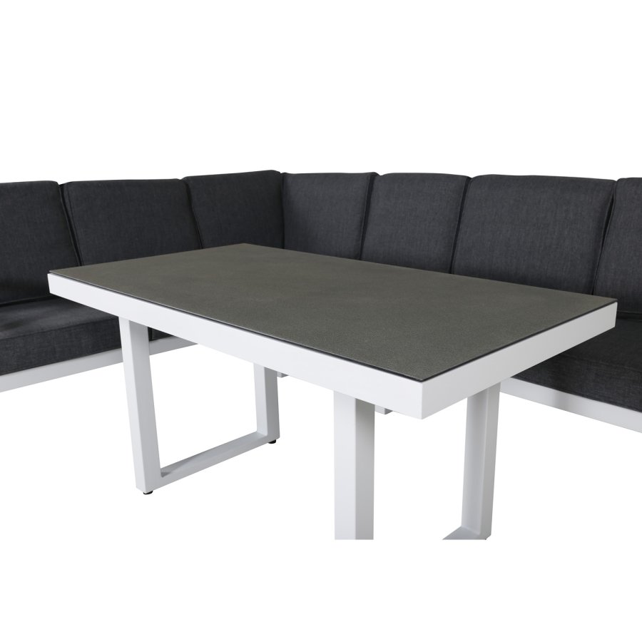 VENTURE DESIGN Barcelona hjrnesofasett - gr puter, glass og hvit aluminium