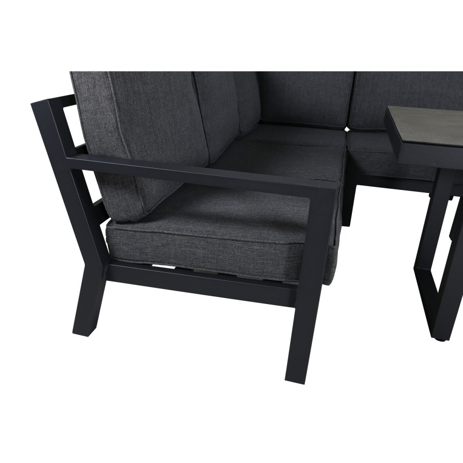 VENTURE DESIGN Barcelona hjrnesofasett - gr puter, glass og sort aluminium