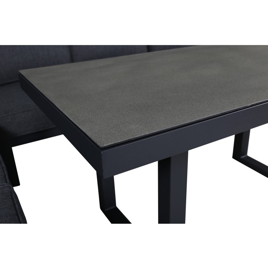 VENTURE DESIGN Barcelona hjrnesofasett - gr puter, glass og sort aluminium