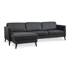 Askset 51 3D-soffa, med schslong - svart semianilinlder och svart tr