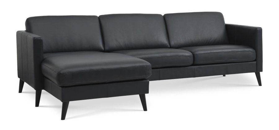 Asksett 51 3D sofa, med sjeselong - svart semianilinskinn og svart tre