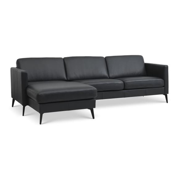 Asksett 51 3D sofa, med sjeselong - svart semianilinskinn og Eiffel-ben