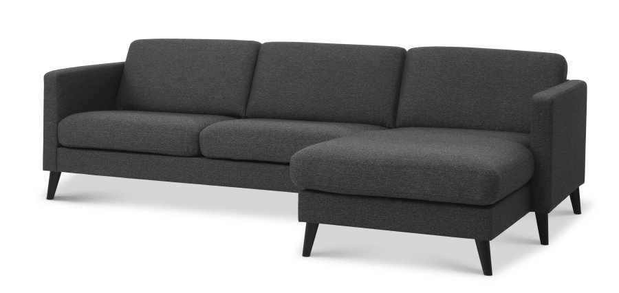 Asksett 51 3D sofa, m sjeselong - antrasittgr polyesterstoff og sort tre