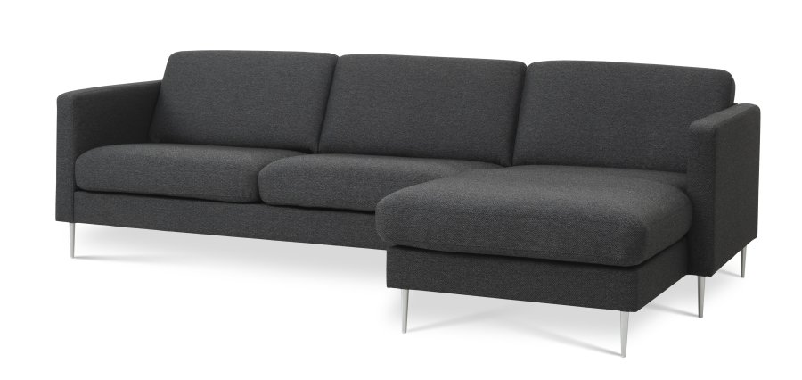 Ask 51 3D sofa, m. chaiselong - antracitgr polyester stof og brstet aluminium