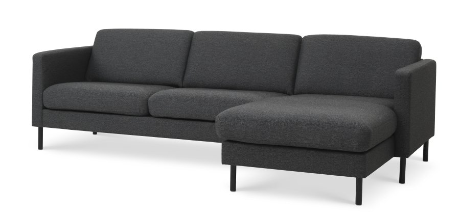 Asksett 51 3D sofa, m. sjeselong - antrasittgr polyesterstoff og sort metall