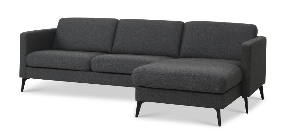 Asksett 51 3D sofa, med sjeselong - antrasittgr polyesterstoff og Eiffel-ben