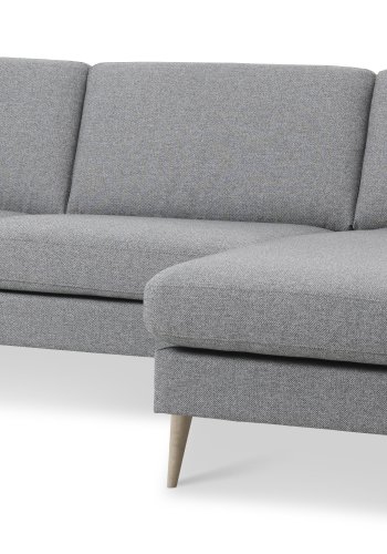 Asksett 51 3D sofa, med sjeselong - lys granittgr polyesterstoff og naturlig tre