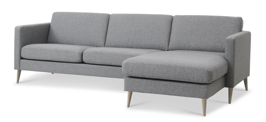 Asksett 51 3D sofa, med sjeselong - lys granittgr polyesterstoff og naturlig tre