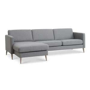 Askset 51 3D-soffa, med schäslong - ljus granitgr polyestertyg och naturligt trä