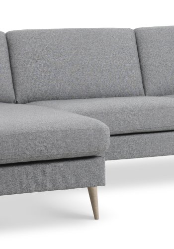 Asksett 51 3D sofa, med sjeselong - lys granittgr polyesterstoff og naturlig tre