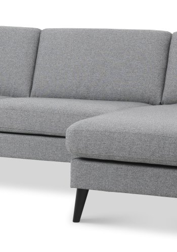 Asksett 51 3D sofa, med sjeselong - lys granittgr polyesterstoff og sort tre