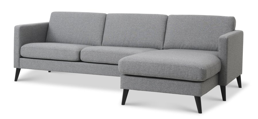 Asksett 51 3D sofa, med sjeselong - lys granittgr polyesterstoff og sort tre