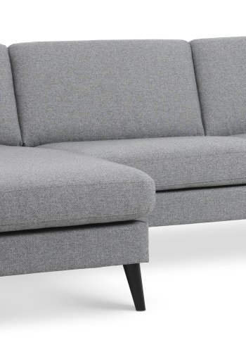 Asksett 51 3D sofa, med sjeselong - lys granittgr polyesterstoff og sort tre
