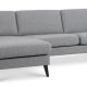 Asksett 51 3D sofa, med sjeselong - lys granittgr polyesterstoff og sort tre