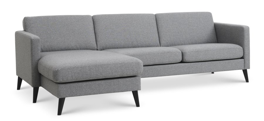 Asksett 51 3D sofa, med sjeselong - lys granittgr polyesterstoff og sort tre