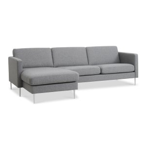 Askset 51 3D-soffa, med schäslong - ljus granitgr polyestertyg och borstad aluminium