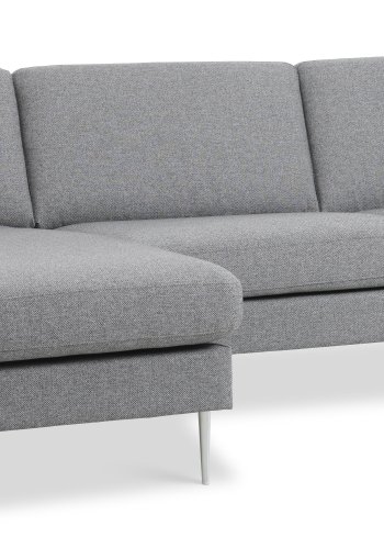 Asksett 51 3D sofa, m. sjeselong - lys granittgr polyesterstoff og brstet aluminium